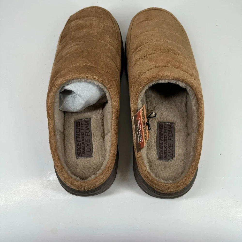 Skechers Murette Garvanza Men's US 10 Tan Quilted Faux Fur Mule Slippers 204636